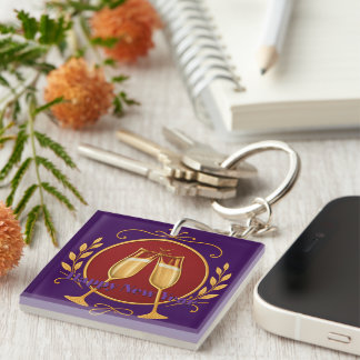 Purple Acrylic Keychain - Happy New Year