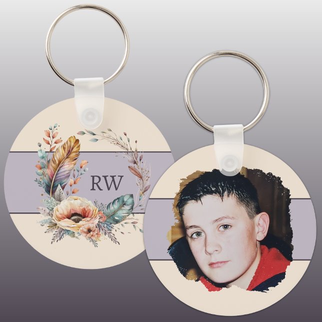 Purple add initial floral photo keychain (Creator Uploaded)