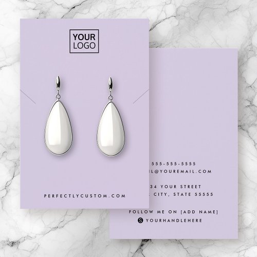 Purple add logo necklace earring display card