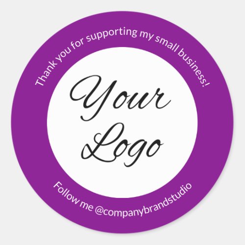 Purple Add Logo Small Business Thank You Classic Round Sticker