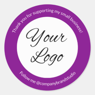 Purple Add Logo Small Business Thank You Classic Round Sticker