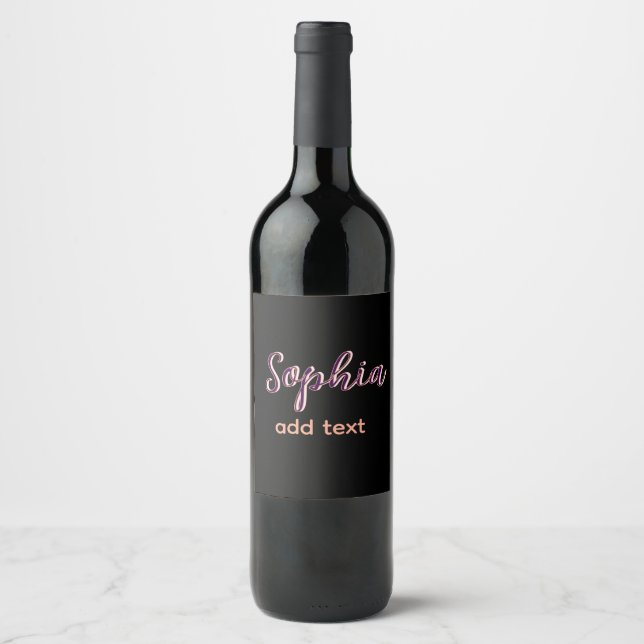 purple add name girl boss text black elegant wine label (Front)