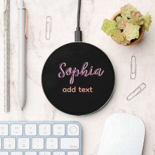 purple add name girl boss text black elegant wireless charger 