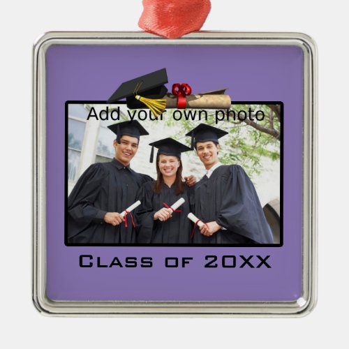 Purple Add your Photo  Year Graduation Metal Ornament