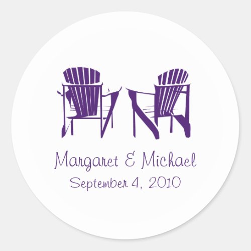 Purple Adirondack Chairs Wedding Classic Round Sticker