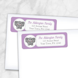 Purple Adorable Elephant Address Labels