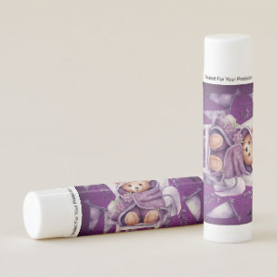 Purple Adorable Teddy Bear Girl Baby Shower Lip Balm