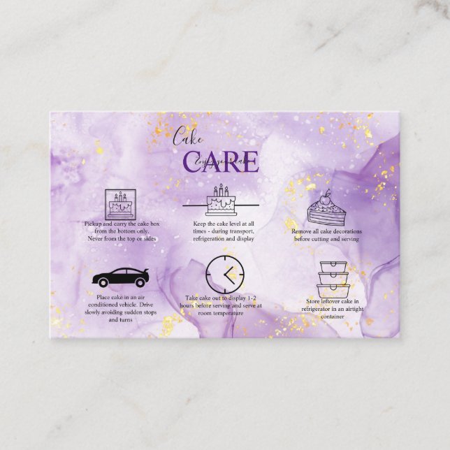 Purple Aesthetic Cake Care Square Business Card (Front)