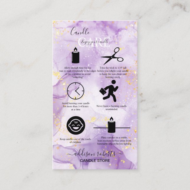 Purple Aesthetic Candle Care  Business Card (Front)