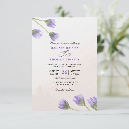 Purple Aesthetic Floral Budget Qr Code Wedding Invitation