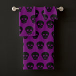 Purple Aesthetic Goth Black Skull Pattern Bath Towel Set at Zazzle