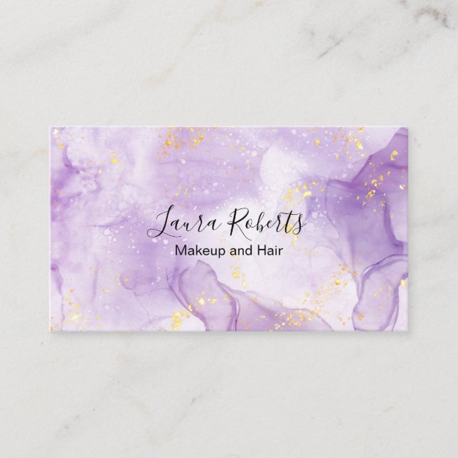 Purple Aesthetic Marble Glitter Business Card (Front)