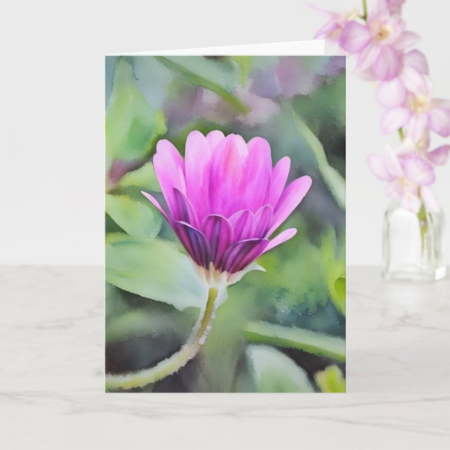 Purple African Daisy Bud Flower Art Note Card (Orchid)