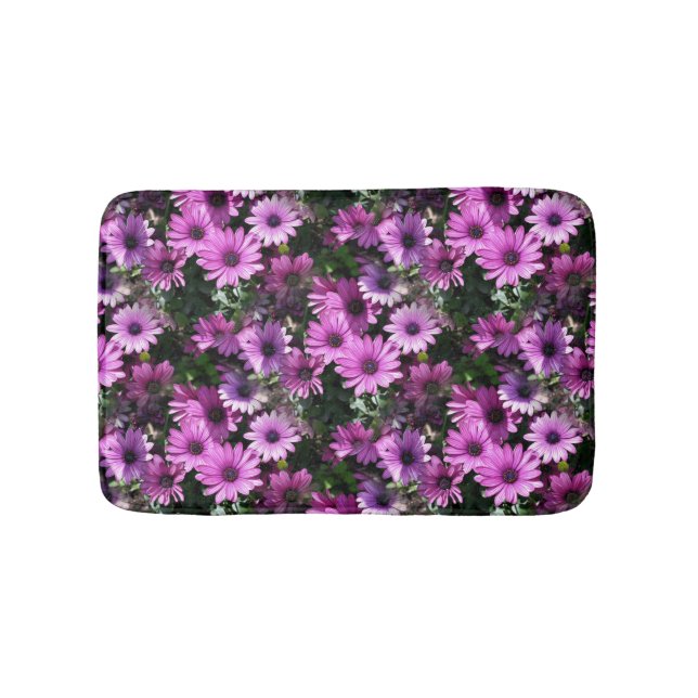 Purple African Daisy Flowers Nature Pattern Bath Mat (Front)