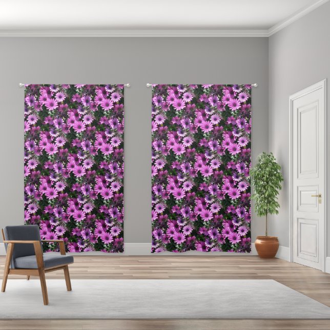 Purple African Daisy Flowers Nature Pattern  Blackout Curtains (Wide)