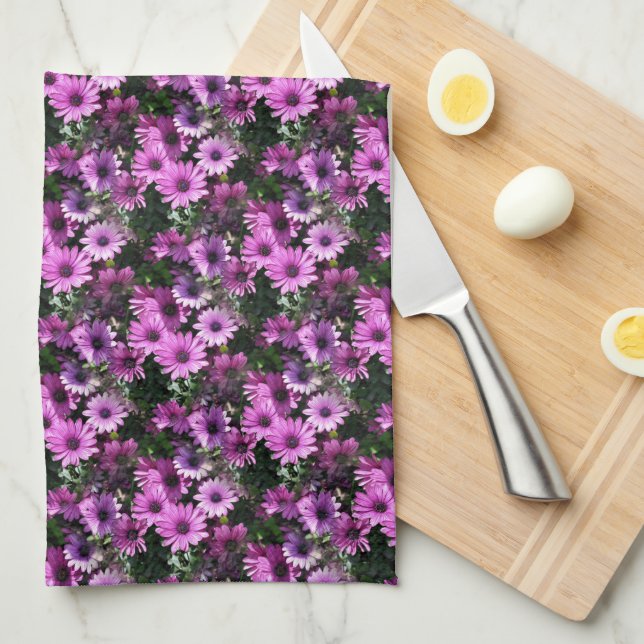 Purple African Daisy Flowers Nature Pattern    Kitchen Towel (Quarter Fold)