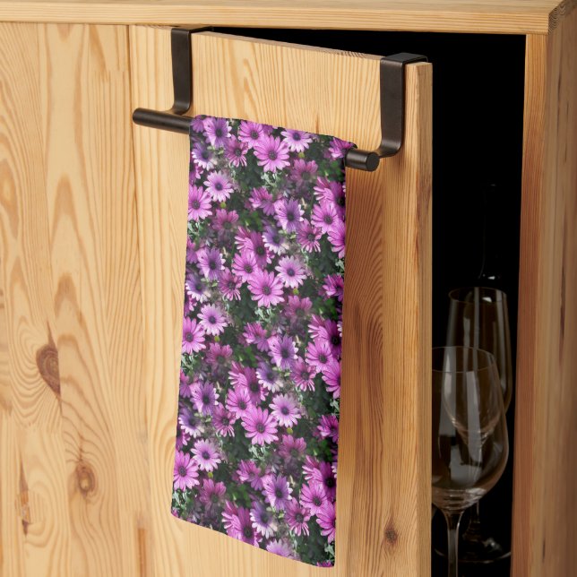 Purple African Daisy Flowers Nature Pattern    Kitchen Towel (Thirds Fold)