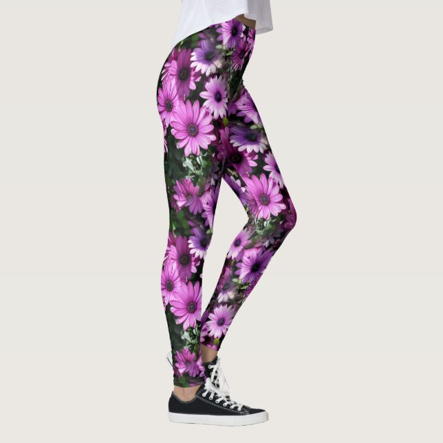 Purple African Daisy Flowers Nature Pattern Leggings (Right)