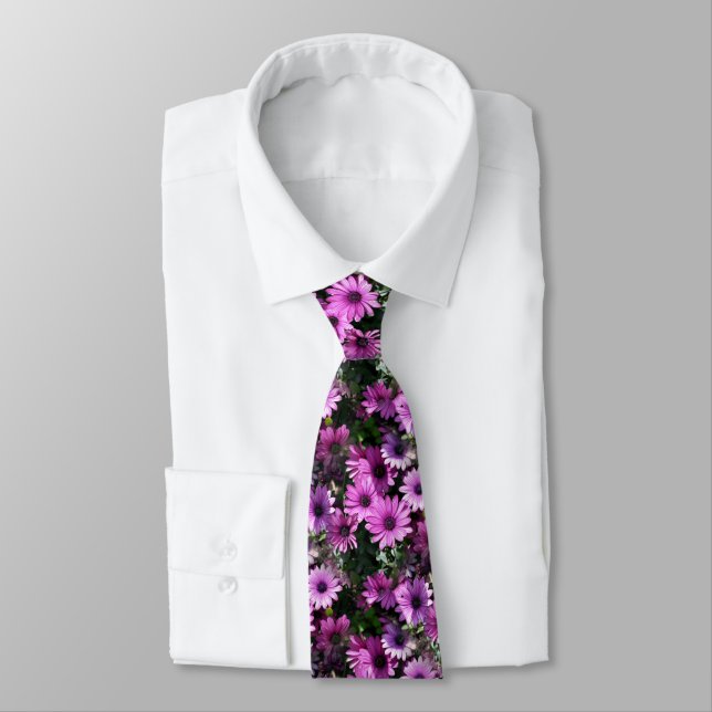 Purple African Daisy Flowers Nature Pattern     Neck Tie (Tied)