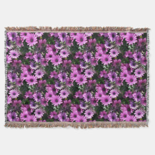 Purple African Daisy Flowers Nature Pattern Throw Blanket