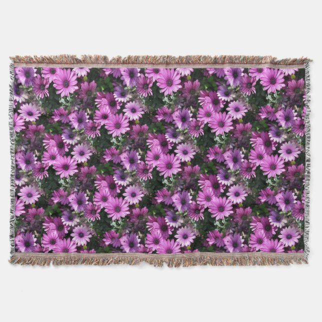 Purple African Daisy Flowers Nature Pattern Throw Blanket (Front)