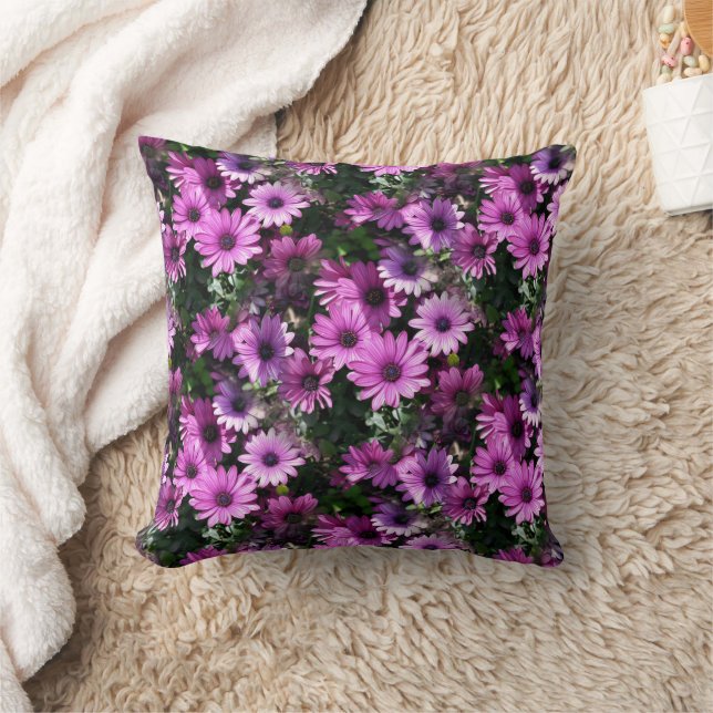 Purple African Daisy Flowers Nature Pattern Throw Pillow (Blanket)