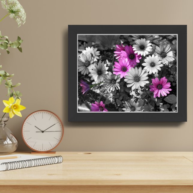 Purple African Daisy Flowers Partial Color Framed Art (Table Top)