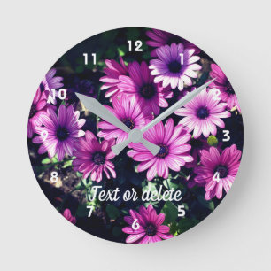 Purple African Daisy Flowers Personalized Round Clock