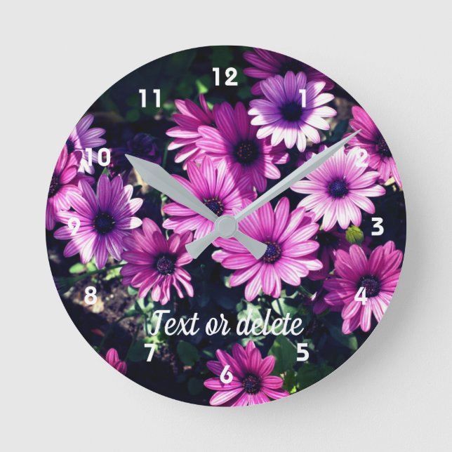 Purple African Daisy Flowers Personalized Round Clock (Front)