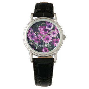 Purple African Daisy Flowers Personalized Watch