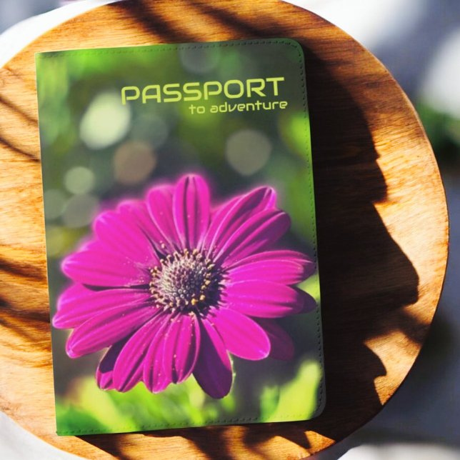 Purple African Daisy Photography Passport Holder (Front cover with template text passport holder)