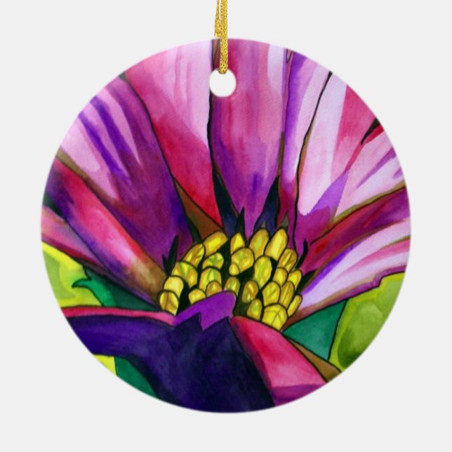 Purple African Daisy watercolor art flower Ceramic Ornament (Back)