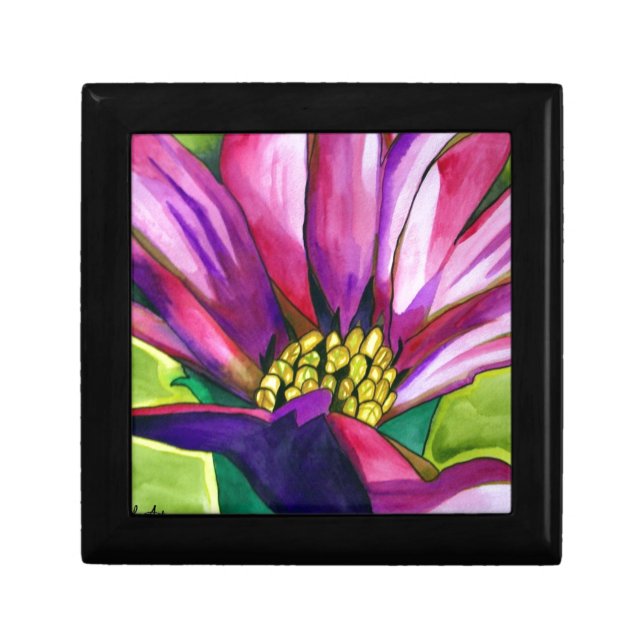 Purple African Daisy watercolor art flower Jewelry Box (Front)