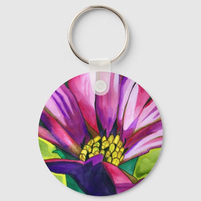 Purple African Daisy watercolor art flower Keychain (Front)