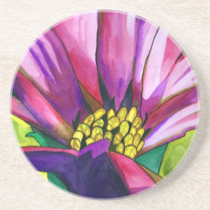 Purple African Daisy watercolor art flower Sandstone Coaster