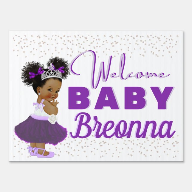 Purple African Princess Welcome Baby Sign (Front)