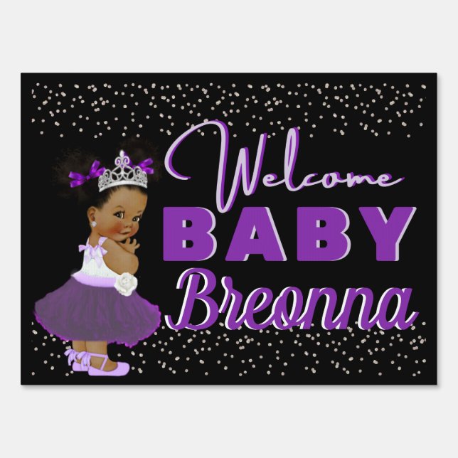 Purple African Princess Welcome Baby Sign (Front)