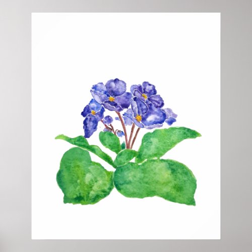 purple African violet watercolor painting Poster