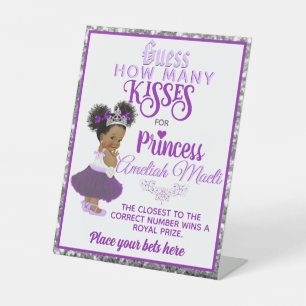 Purple Afro Puff Princess   How Many Kisses Game Pedestal Sign