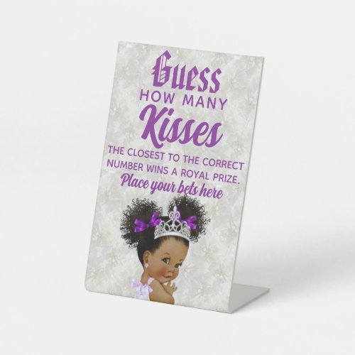 Purple Afro Puff Princess How Many Kisses Game Pedestal Sign