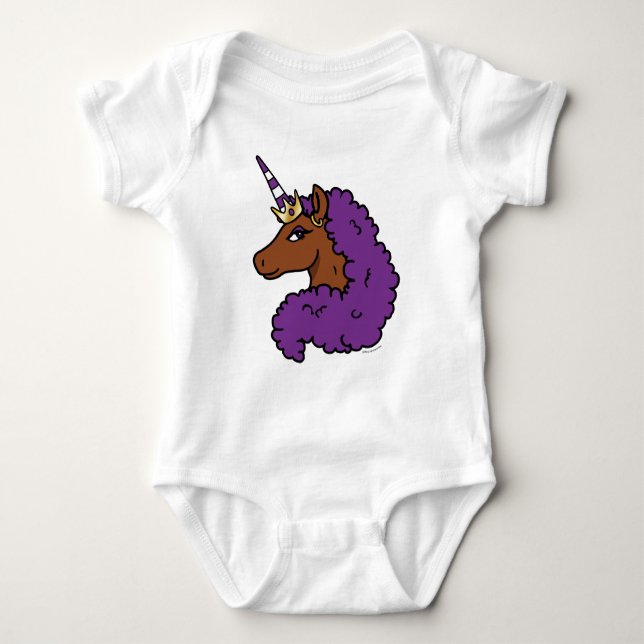 Purple Afro Unicorn Baby Bodysuit (Front)