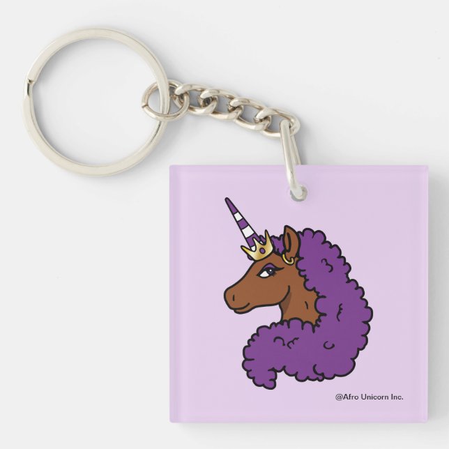 Purple Afro Unicorn Keychain (Front)