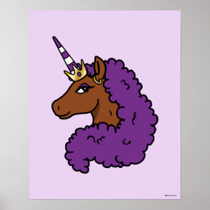 Purple Afro Unicorn Poster