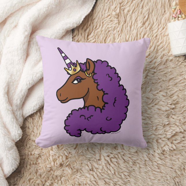 Purple Afro Unicorn Throw Pillow (Blanket)