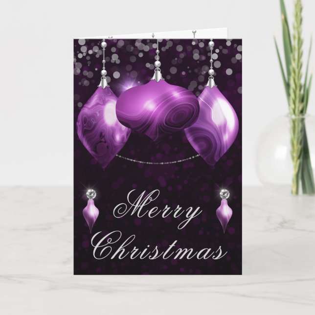 Purple Agate Baubles Christmas Dinner Party Holiday Card (Front)