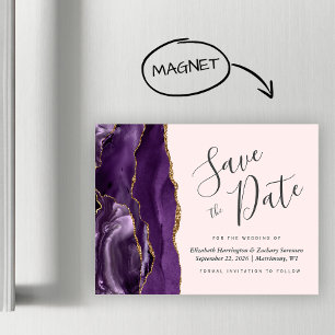 Purple Agate Blush Wedding Magnetic Save the Date