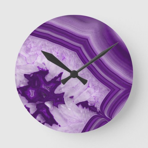 Purple Agate Chic 1 gem decor art Round Clock