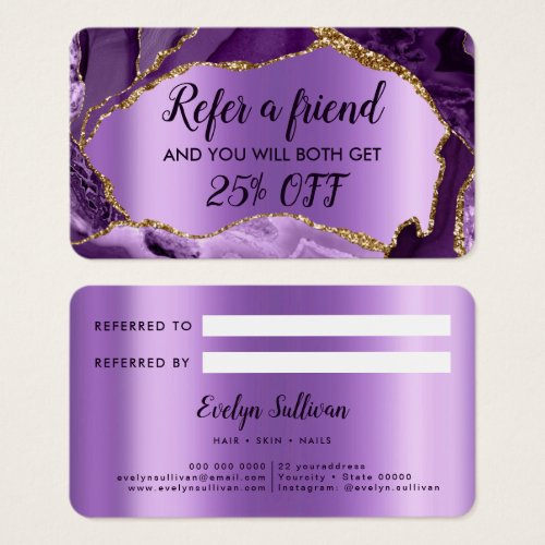 purple agate faux foil referral Card