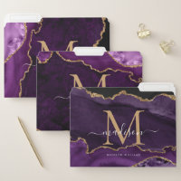 Purple Agate Geode Gold Glitter Monogram Script
