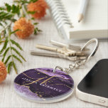 Purple Agate Geode Gold Glitter Script Monogram Keychain<br><div class="desc">Modern, elegant monogram keychain with purple agate geode and marble with gold glitter accents and personalized with trendy handwritten script monogram initials and/or name. OPTIONS: The sample is shown on the round acrylic double-sided keychain--other styles, shapes and one-sided options are available on the ordering page. ASSISTANCE: For help with design...</div>